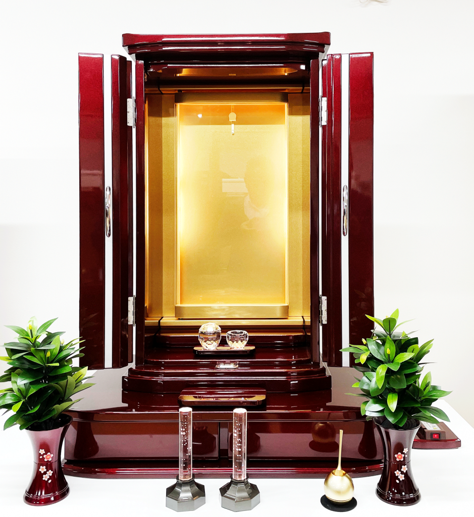 創価学会 上置き仏壇 「ローレル」 専用台付 ワインレッド：お客様特別仕様：アレンジできます！