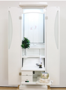 【LED・スイッチ新品交換済】徳島県産パールホワイト中古仏壇1328｜桜の蒔絵が美しい逸品が入荷しました