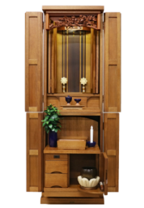 【中古仏壇 No.1340】「この仏壇と人間革命を」と命が震えた方へ。金剛堂製 501 ニヤトー やまぶき（三方開き・厨子独立開閉）