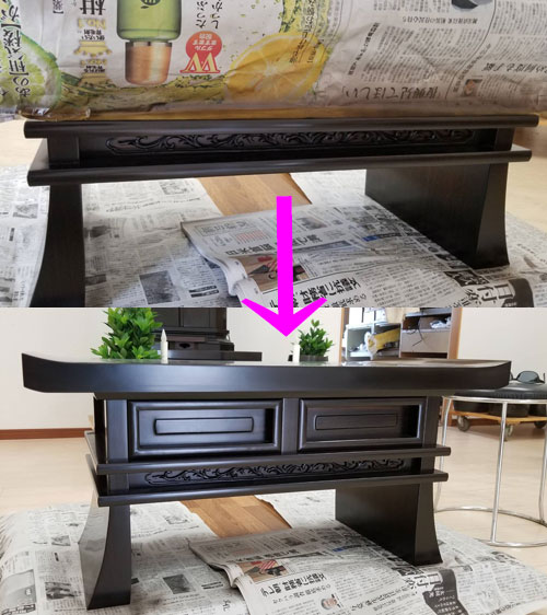 先日の創価学会の経机の塗装例の完了の画像になります