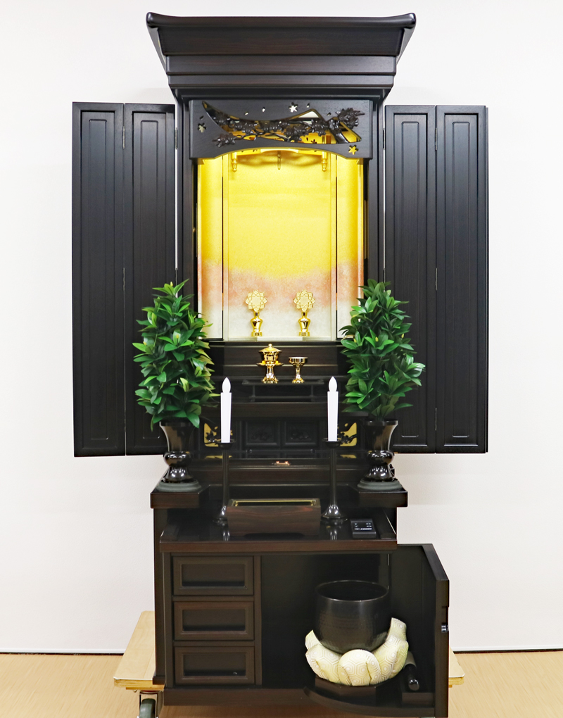 創価学会 厨子型 中古仏壇 1116　19号黒檀桜風押込正三方：発売しました！