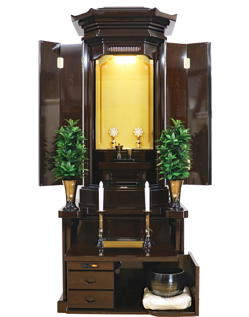 創価学会 厨子型仏壇 国産「翔」 鉄刀木 桜蒔絵入 レインボーゴールド厨子：限定1本のみ販売の希少品