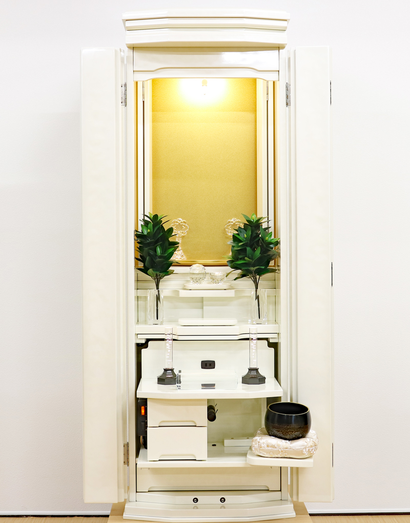 創価学会 家具調仏壇 「輝」 パールホワイト:上質仕上げ：１１．１８記念現金大特価さらに１万円引き