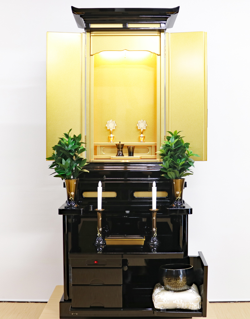 創価仏壇厨子型仏壇 「妙法殿」 漆調黒塗:メイドインジャパンの匠の腕の見せ所