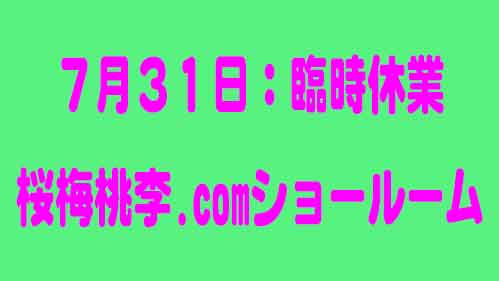 臨時休業のお知らせ：７月３１日月曜日休業させていただきます