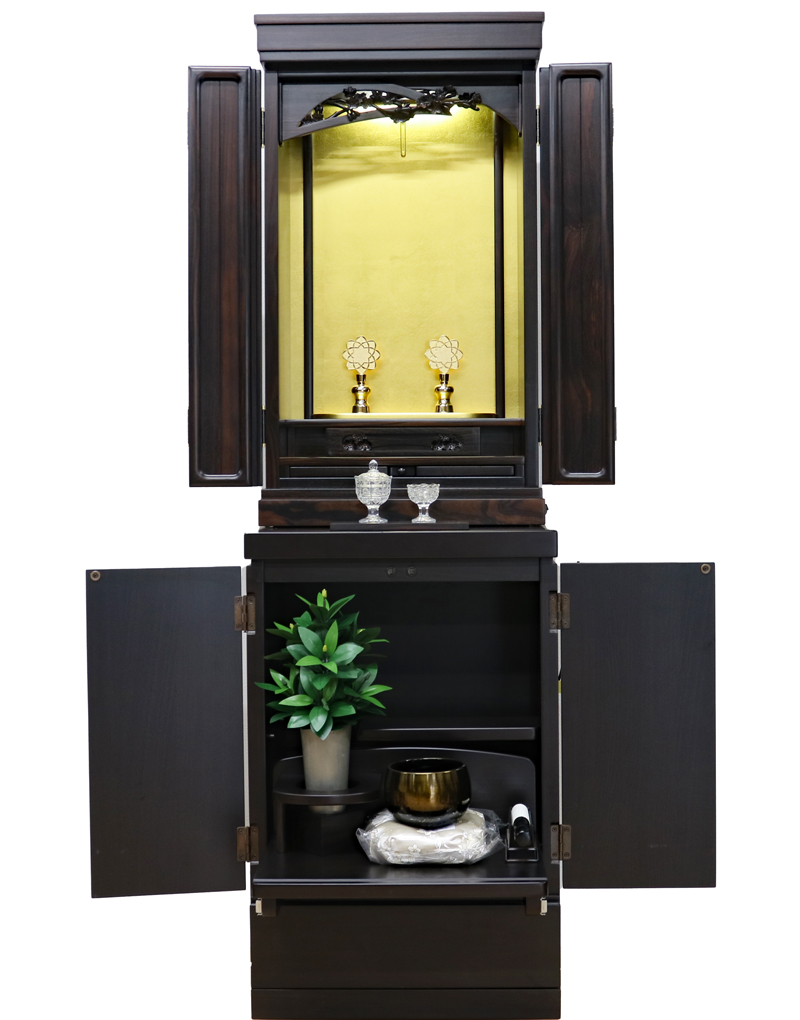 全国対応：年末お届け可能：大特価・創価学会 家具調 中古仏壇 1200 桜結び 本黒檀 下台セット