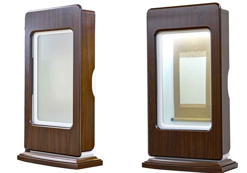 創価学会 新開発調光仏壇 「クリア」 ウオールナット： 特装御本尊可：発売しました！ショールーム展示見学可能です