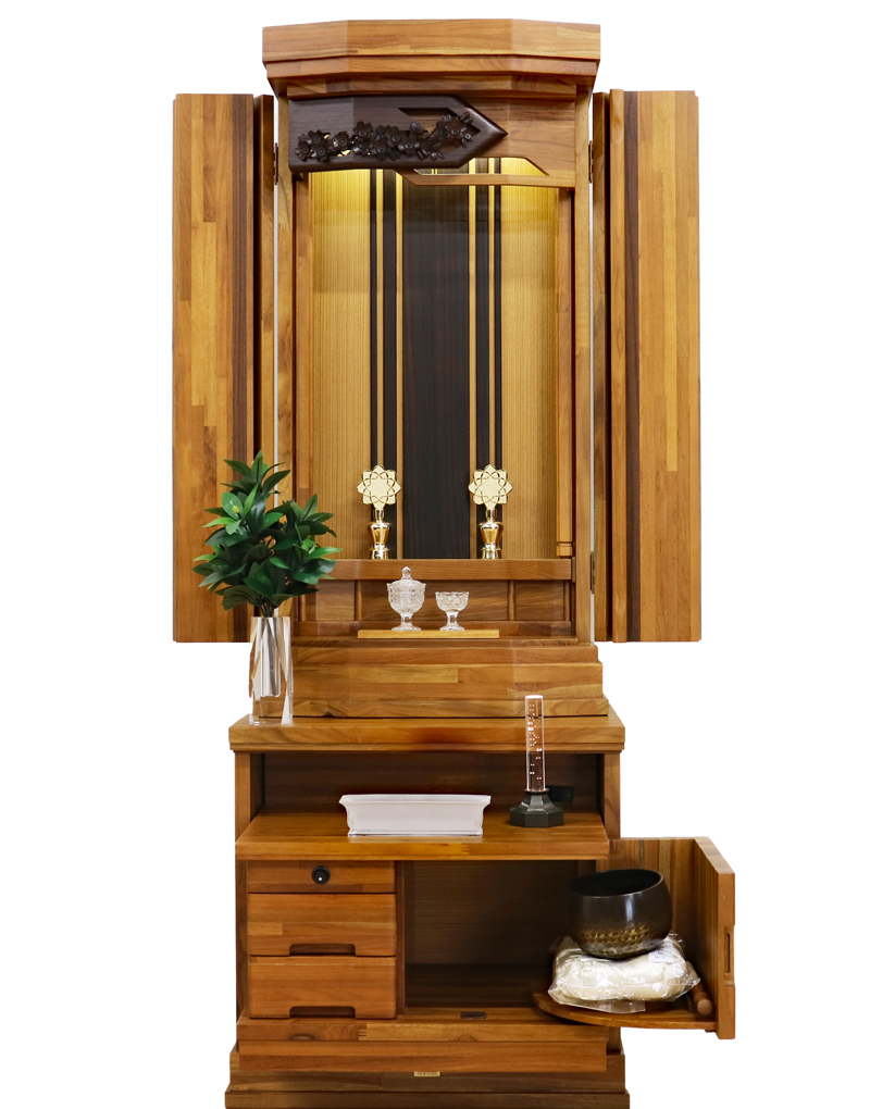 創価学会 家具調 中古仏壇 1252 チーク無垢 花包み：発売しました！