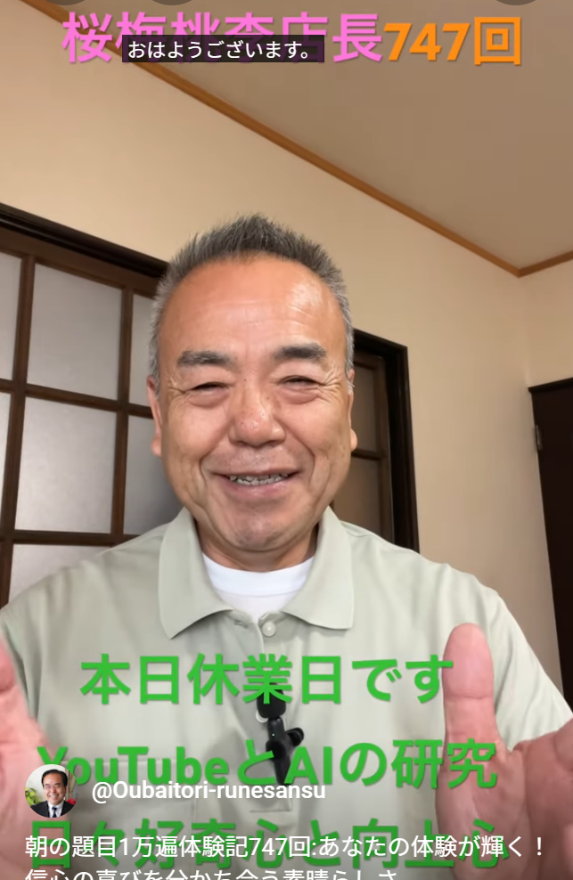 朝の題目1万遍体験記747回:ネットの時代だからこそYoutubeやAIにも興味をもって、自分が良い方向へ向かうために題目根本に進化していこうと思っています。