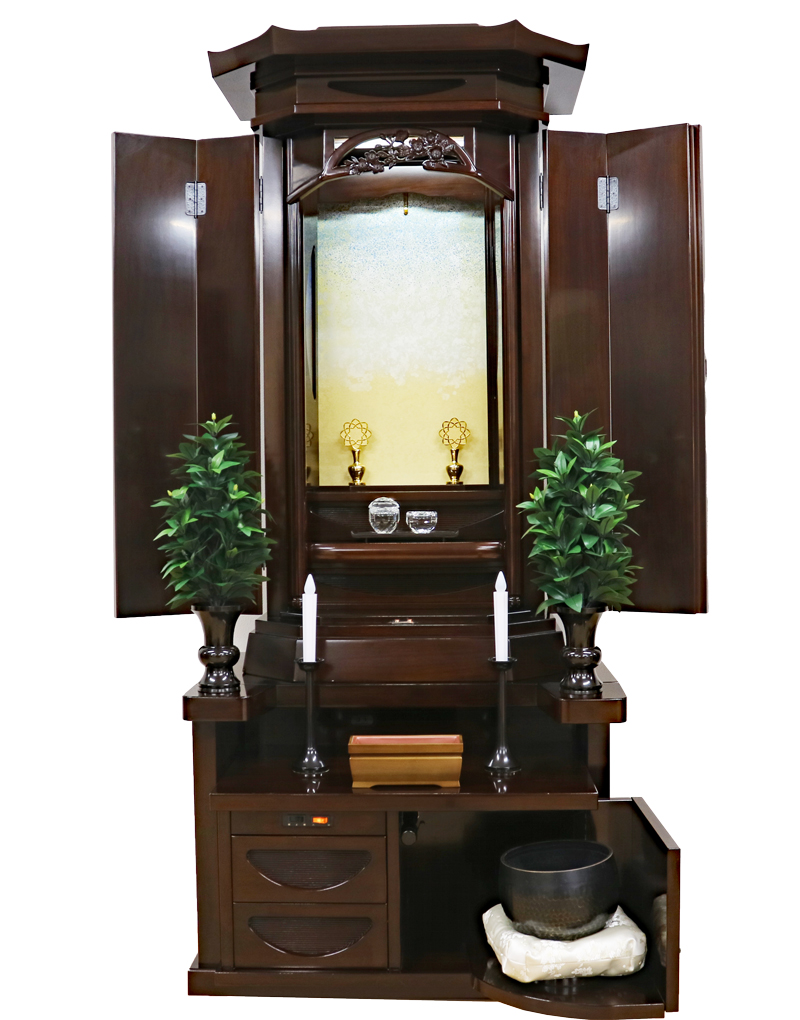 【特別価格】19年の歴史が刻む威風堂々たる佇まい。桜の彫刻が美しい創価学会大型厨子型中古仏壇（商品番号: 1333）