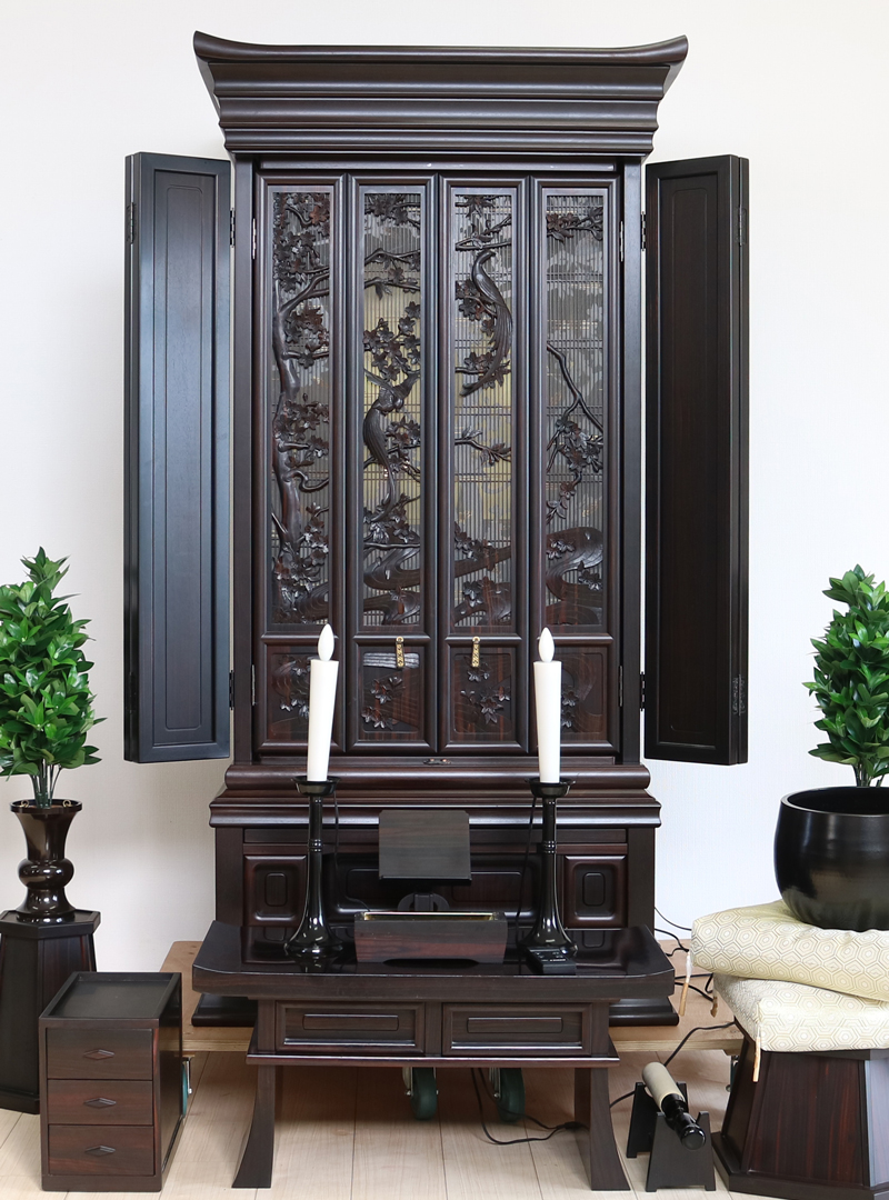 創価学会 厨子型 中古仏壇628 金剛堂57本黒檀尾長鳥 国産徳島製 定価