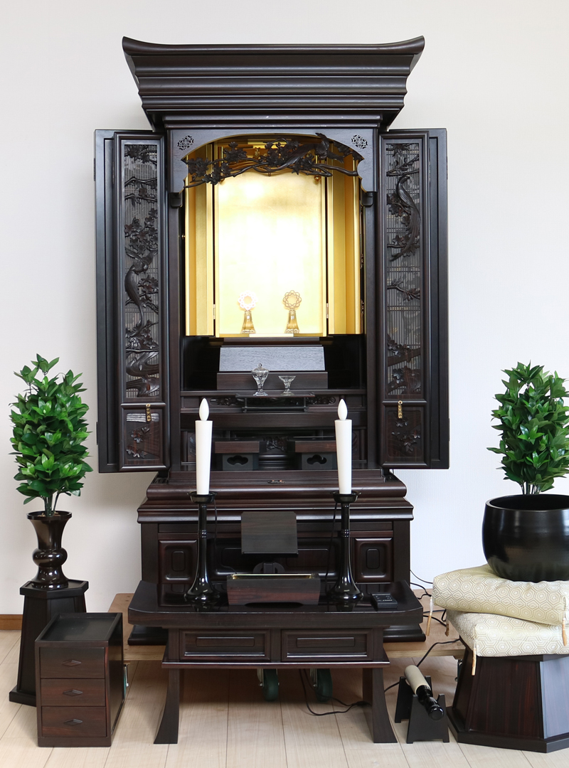 創価学会 厨子型 中古仏壇628 金剛堂57本黒檀尾長鳥 国産徳島製 定価