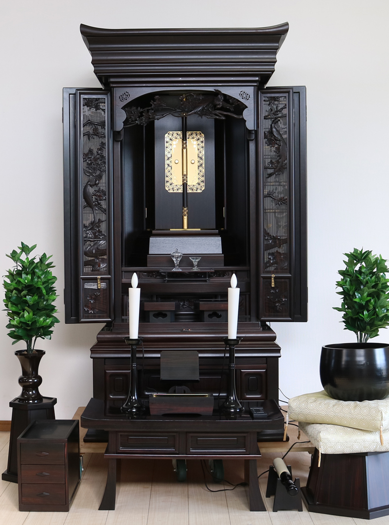 創価学会 厨子型 中古仏壇628 金剛堂57本黒檀尾長鳥 国産徳島製 定価