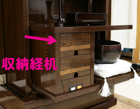 最安値を目指して、スタッフ一同頑張っております。 創価学会仏壇アウトレット・訳アリ商品・中古商品を扱う、創価学会仏壇専門店桜梅桃李.comより発売いたします。 洋室に最適です。 創価学会中古家具調仏壇  673　鉄刀木のお仏壇です 扉を手前までしっかりと引き開いています。仏壇のサイズが床の間のサイズにギリギリの場合、手前まで扉を引けば設置にも困りません。 拠点や個人会館・または仏間・洋室に設置の場合は、扉を奥にしたまま扉を開くこともできます。この開き方ですと、ななめの角度からもしっかりとご本尊様を拝見できます。