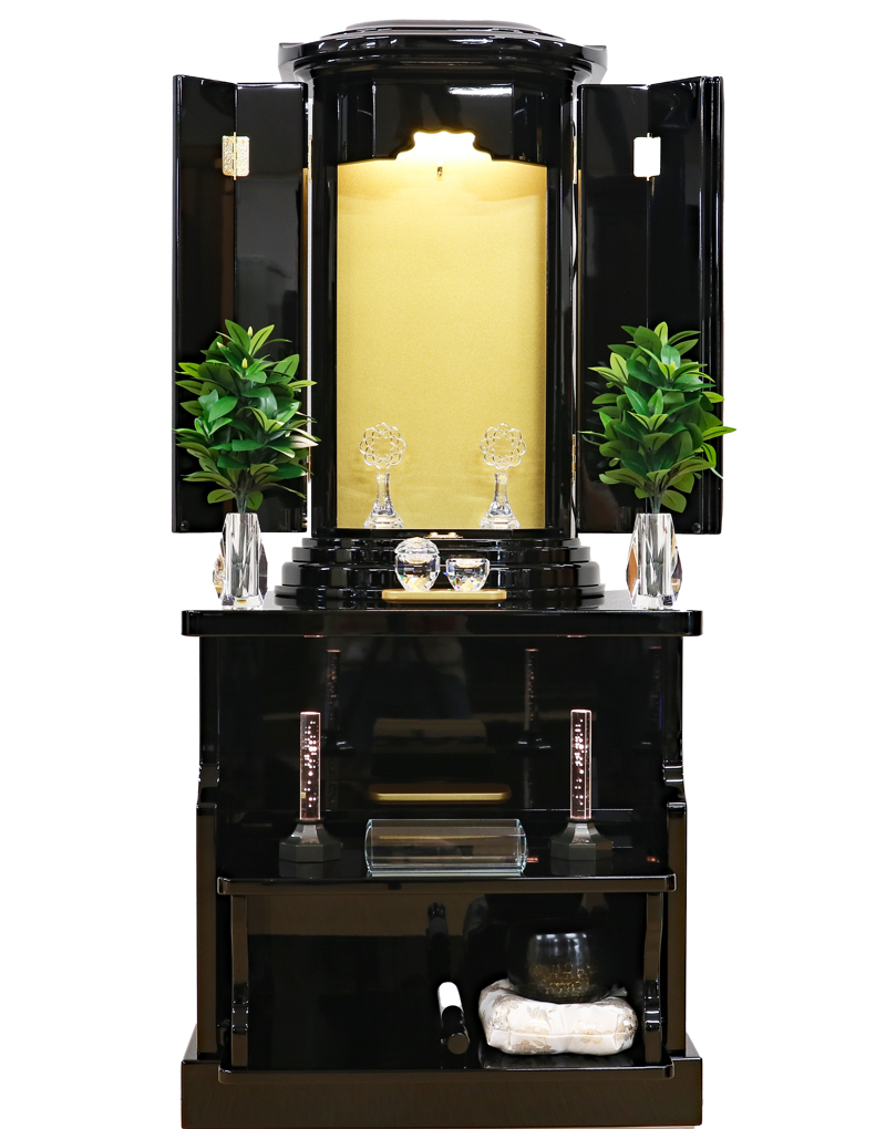 創価仏壇 「ミニ厨子」 下台付 漆調黒塗り　LED照明付　:上質仕上